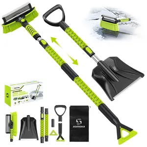Upgraded 4-in-1 Snow Shovel & Snow Brush with 2 Ice Scrapers, 60'' Extendable Snow Brush for Car Windshield with Squeegee, Detachable Winter Snow Remover for Cars, SUVs, Trucks