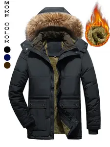 Men's Winter Cotton Jacket Coat, Fleece Lined Hooded Warm Outerwear, Casual Thickened Clothing with Fur Collar, Ideal for Cold Weather