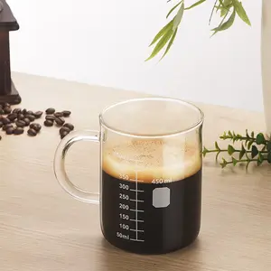 1 PCS High Borosilicate Glass Coffee Cup, Equipped with Scale Markings and Transparent Tape