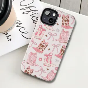 Coquette cowgirl phone case, Bow ribbon iPhone cases, Western rodeo girly cover, Balletcore pink bows gift, Wild west cowboy boots design
