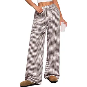 Women's Gingham Pants - Casual Lounge Pajama Bottoms for Home Sleep Resort Wear