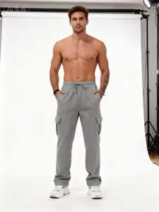 Men's Cargo Sweatpants Casual Fleece Joggers Loose FitOpen Bottom Athletic Pants with Pockets Machine Washable100% Polyester Soft Stretch Fabric Stylish Stretchy SmallMenswear Motocross Beige Plain Trouser