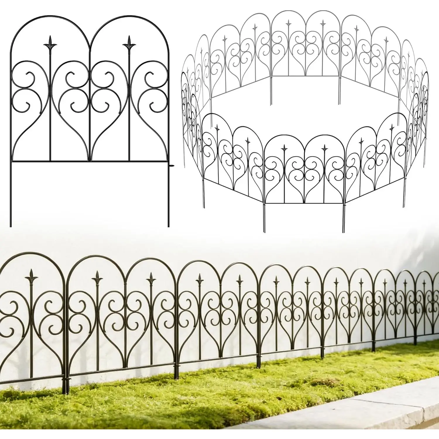 Garden Fence 32" H x 10ft (5 Panels), No Digging Heavy Duty Metal Fence Panels, Rustproof Outdoor  Fence  Barrier, Decorative Fencing for Flower Bed, Yard, Landscape Edging
