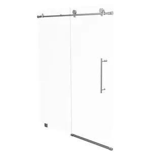 60" x 76" Frameless Shower Door - Acrylic Shower Pan with Drain - Shower Kit with 5pc Shower Wall System