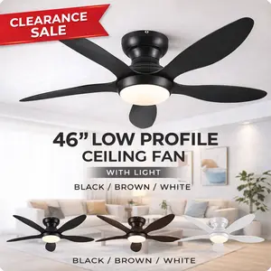 【Clearance Sale】46" Low Profile Ceiling Fan with Light, Quiet DC Motor, Remote & APP, 6 Speeds, Dimmable LED, Black Modern Flush Mount Fan-8901