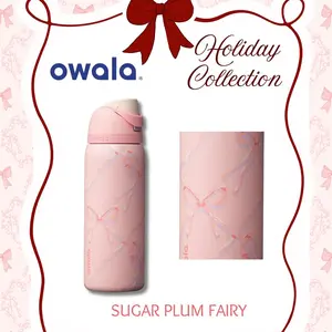 Owala Holiday Collection - Sugar Plum Fairy 32oz FreeSip Water Bottle Holiday Edition Pink Bows, Botella Owala, Festive DUPE Version