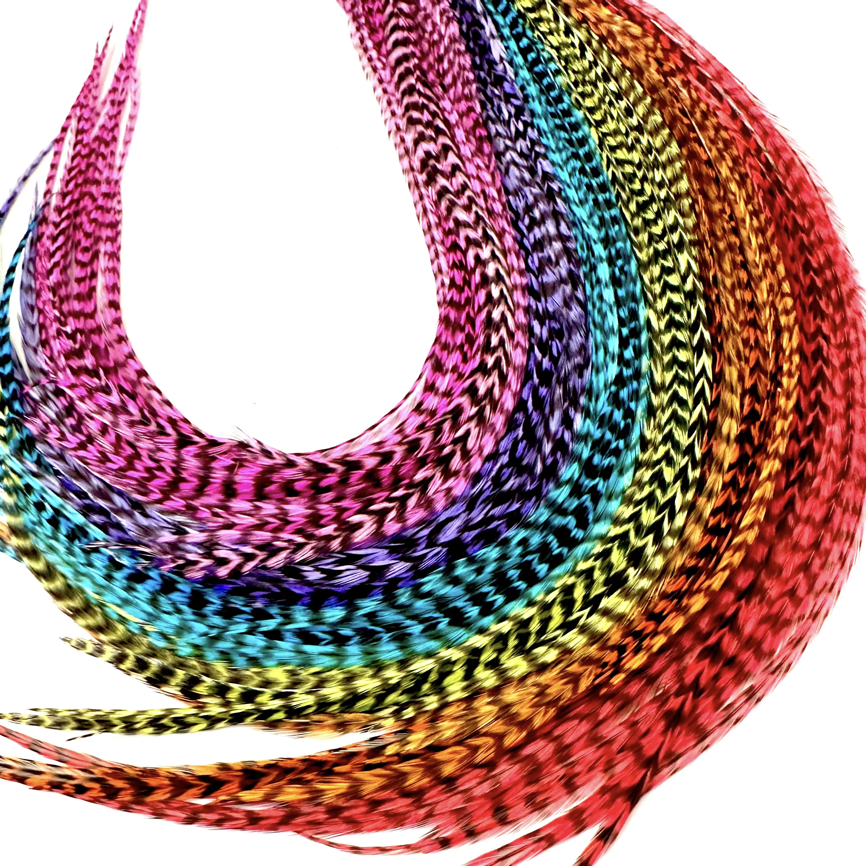 Real Natural UV Reactive Rainbow Color Feather Hair Extensions Clip-In DIY Kit (50 Pc) | 9”-14” length | Boho Festival + Western Cowgirl Hair | Heat Safe, No Damage, Salon Quality