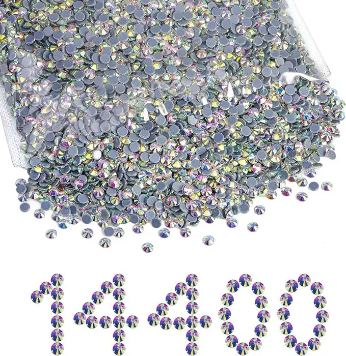 Hotfix AB Crystal Rhinestone Gems, 14400 Pcs Large Bulk Sparkling Glass Embellishments, Mixed Sizes for Nail Decor, DIY Crafts
