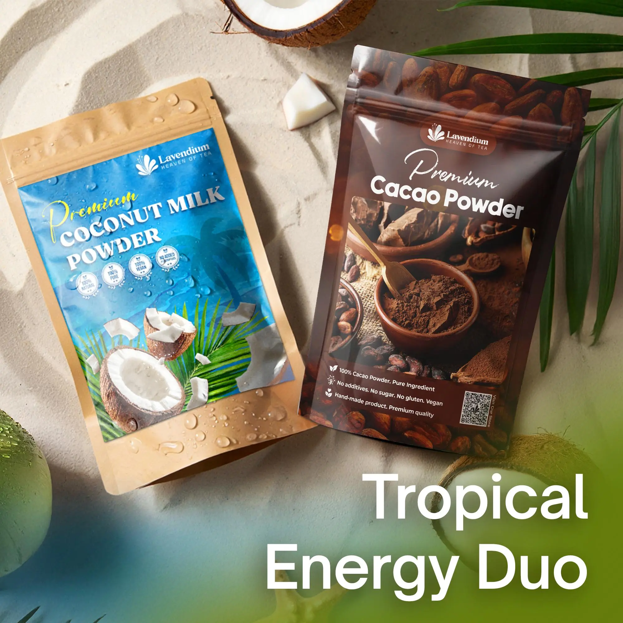 Combo Energía Tropical  Cocoa Puro + Coco Orgánico. Sin azúcar, vegano, sin OGM y sin gluten. Ideal para licuados, café, smoothies y tu rutina diaria de energía natural.