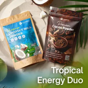 Tropical Energy Duo, Pure Cacao Powder 25oz (1.56 lbs), Organic Coconut Powder 20oz (1.25 lbs), 100% Natural and Pure, Unsweetened, Vegan, Non-GMO, Gluten-Free, Perfect for Smoothies, Coffee, and Daily Energy Support