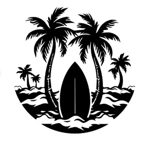 sur board palm tree beach ocean vinyl decal sticker 5"