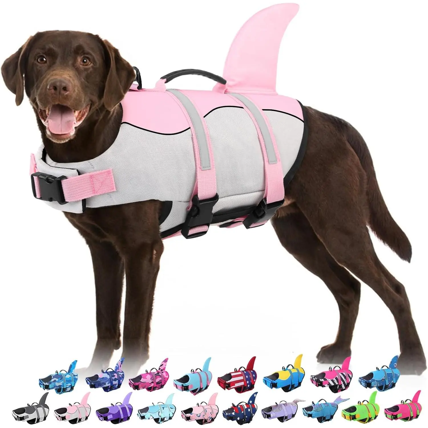 Ripstop Dog Life Jacket Floatation Life Vest for Small Medium Large Dogs, Lifesaver Swimsuit for Water Safety at Pool Beach Boating (M, Pink Shark) Ripstop Dog Life Jacket Floatation Life Vest for Small Medium Large Dogs, Lifesaver Swimsuit for Water Safety at Pool Beach Boating (M, Pink Shark)