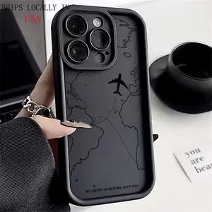 Travel Airplane Route High Bamboo Frosted Phone Case Compatible with Iphone 11 12 13 14 15 16 Pro Max XS X 7 8 15 16 Plus Casing Protector