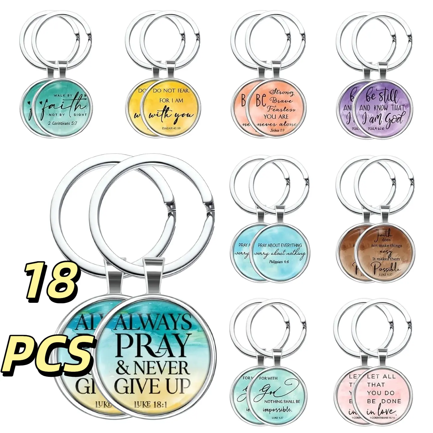 18 pcs Bulk Christian Keychain |   Bible Verse Religious Keychain Scripture Quote Inspirational Gifts Supplies for Men Women