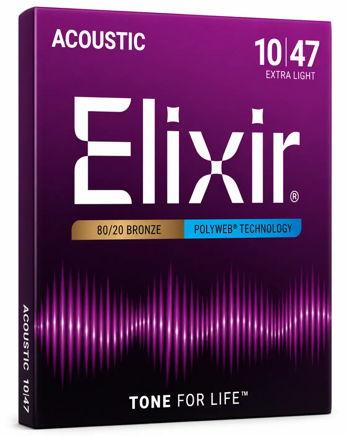 Acoustic Guitar Strings 80/20 Bronze POLYWEB Coated Extra Light 10-47 – Bright Long-Lasting Tone Comfortable Feel 6 String Set