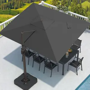 Outdoor Rectangular Cantilever Patio Umbrella, Large Offset Shade Umbrella with Flexible 7 Tilts and Full 360 Degree Rotation, Practical Sun Protection Equipment for Backyard Garden Deck and Pool Outdoor Spaces