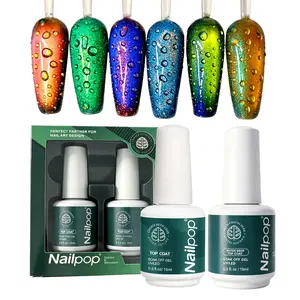Water Drop Top Coat Gel Kit, Clear Glass Shine, Easy 3D Dewy Nail Art Effect, 2x15ml