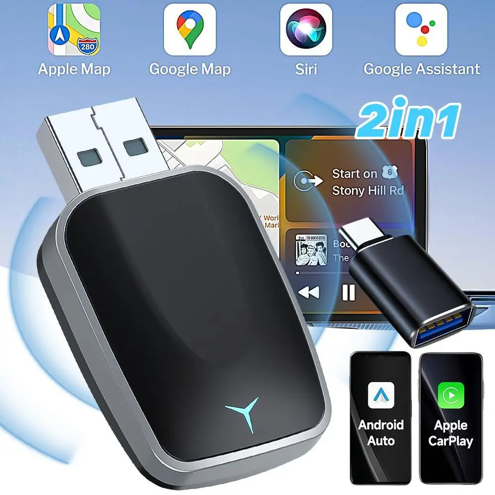 【Back To School】2-in-1 Wireless CarPlay Adapter for Cars - Dual Core 5GHz WiFi, BT 5.2 Mini Plug-and-Play Android Auto Converter with Stable No-Lag Performance