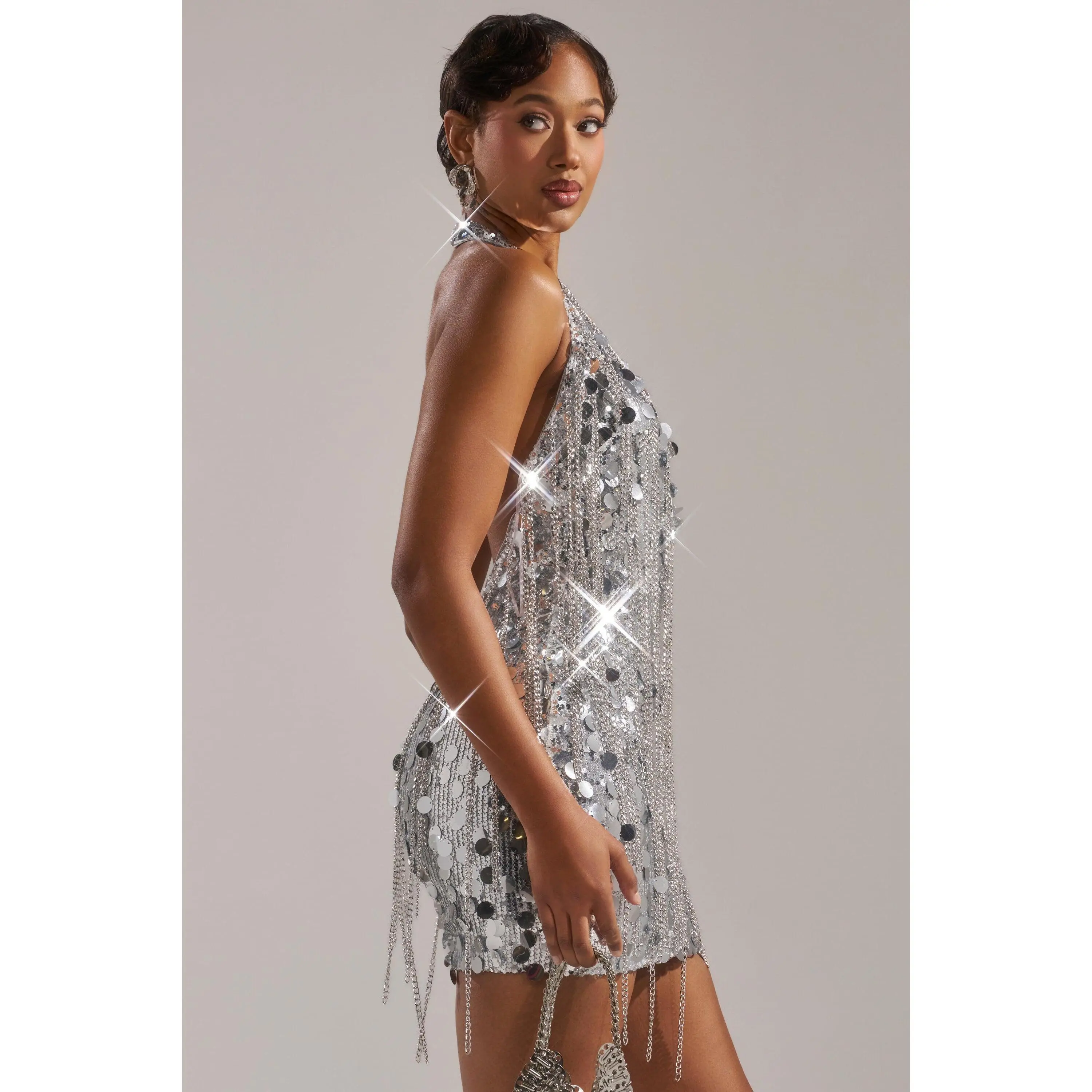 slim fit dress slacks Girls Pink Sequin Disco Dress – Sparkly Sleeveless Party Dress main image 0