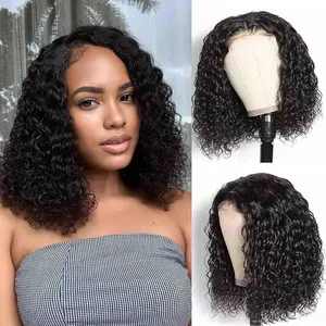 TiktokShopBlackFriday Bob Wig Human Hair Glueless Wigs Human Hair Pre Plucked Pre Cut 5x5 Short Curly Human Hair Wig For Black Women 180 Density Deep Wave Closure Wigs Human Hair Natural Black