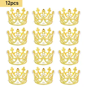 12pcs Mini Crowns for Flower Bouquets, Mini Crown Cake Topper, Crystal Pearl Cupcake Toppers for Flower Arrangements Cupcake Birthday Party Wedding Decor