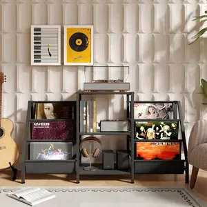 49-Inch 3-Tier Vinyl Record Player Stand with CD & DVD Rack, Mid-Century AV Media Console, Entertainment Center Shelves for Turntable, Receiver, Game Console, Living Room Furniture，Father's Day gift