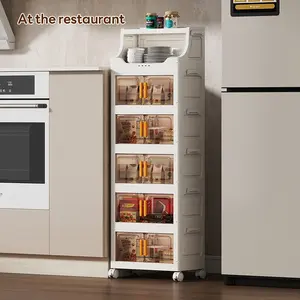 50cm*28cm Plastic Storage Cabinet, Adjustable 2-6 Layers, Mobile with Wheels, Durable Cream Style, Ideal for Dorms & Home Organization