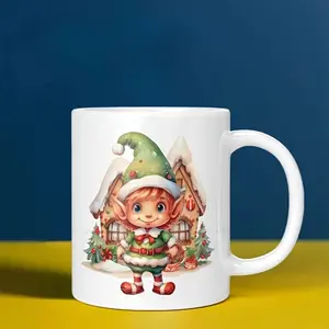 Christmas Elf Gingerbread House Ceramic Mug - 1pc 11oz ceramic mug, coffee cup, water cup, suitable for Christmas parties, holiday gifts, daily drinking, afternoon tea time, office use, Mother's Day, Father's Day, birthday gifts