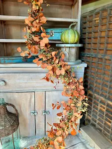 Rusty Fall Eucalyptus Garland, Fall Garland, Fall Vine Garland, Kitchen Cabinet Decor, Boho Brown Garland, Thanksgiving Harvest Table Runner