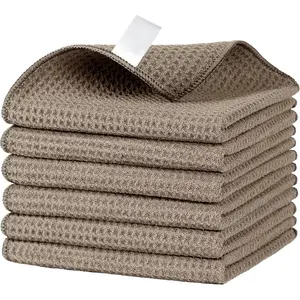 Waffle  Cleaning Cloths,  Absorbent Microfiber Cleaning Towels, Ultra Soft Microfiber Kitchen Cleaning Rags, 6 Pack, Sandy Brown, 12.6 x 12.6 inch