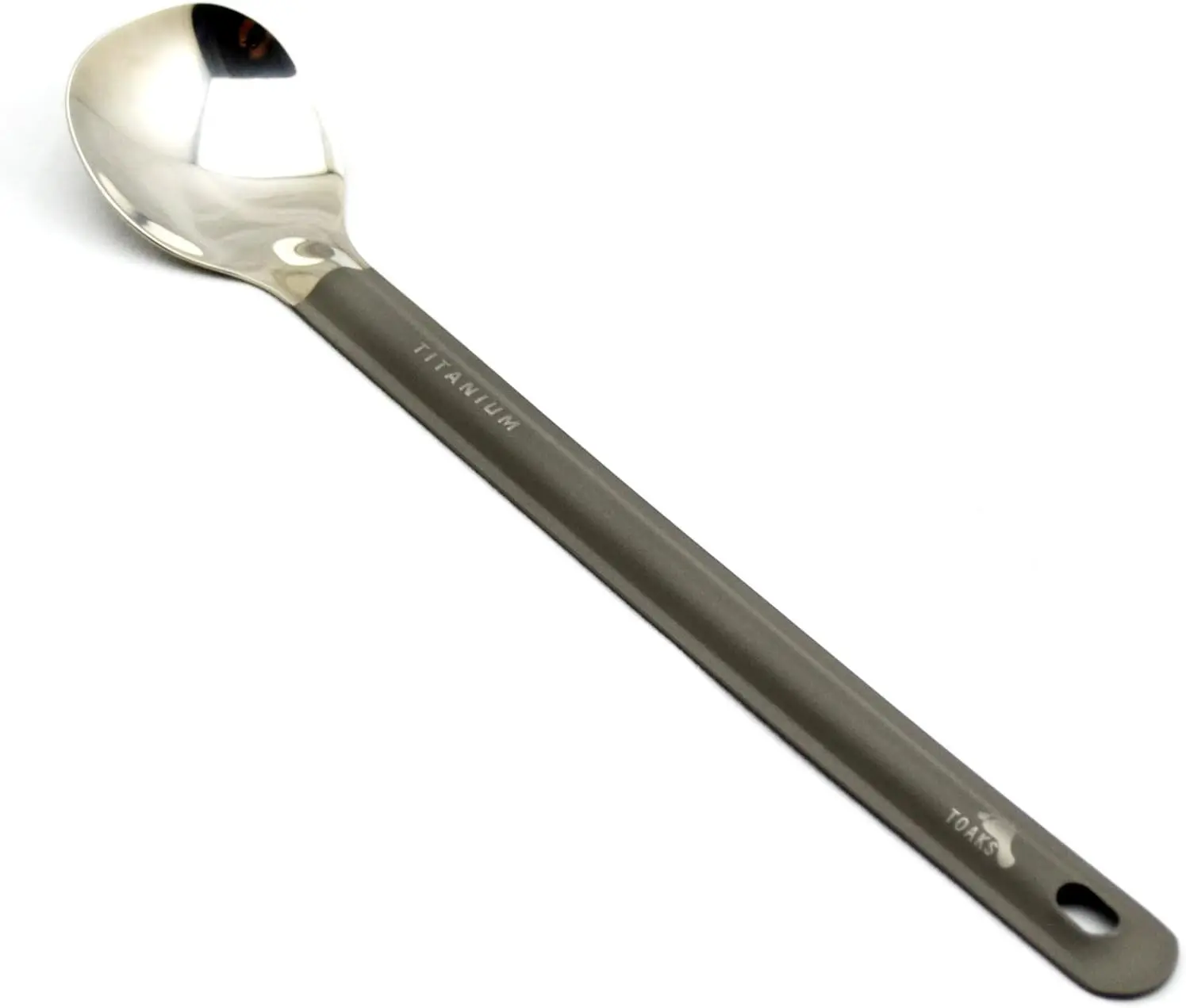 TOAKS Pure Titanium Long-Handle Spoon - 220mm, Flat Head, Polished Bowl, Corrosion Resistant Cooking Cutlery for Daily Dining