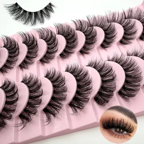 10 Pairs Natural Eyelashes, Fluffy Lashes D Curl, Volumized False Eyelashes, 3D Volume Wispy False Lashes Strips, Perfect for Daily or Special Occasion Makeup