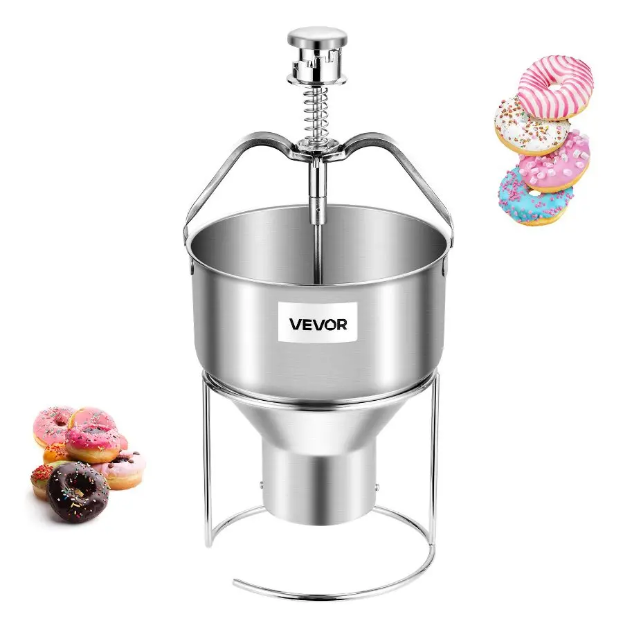 VEVOR Manual Donut Depositor, 304 Stainless Steel Commercial Large-Capacity Batter Dispenser with Stand, 6-Thickness Adjustment Hopper for Restaurant Bakery Kitchen, Default