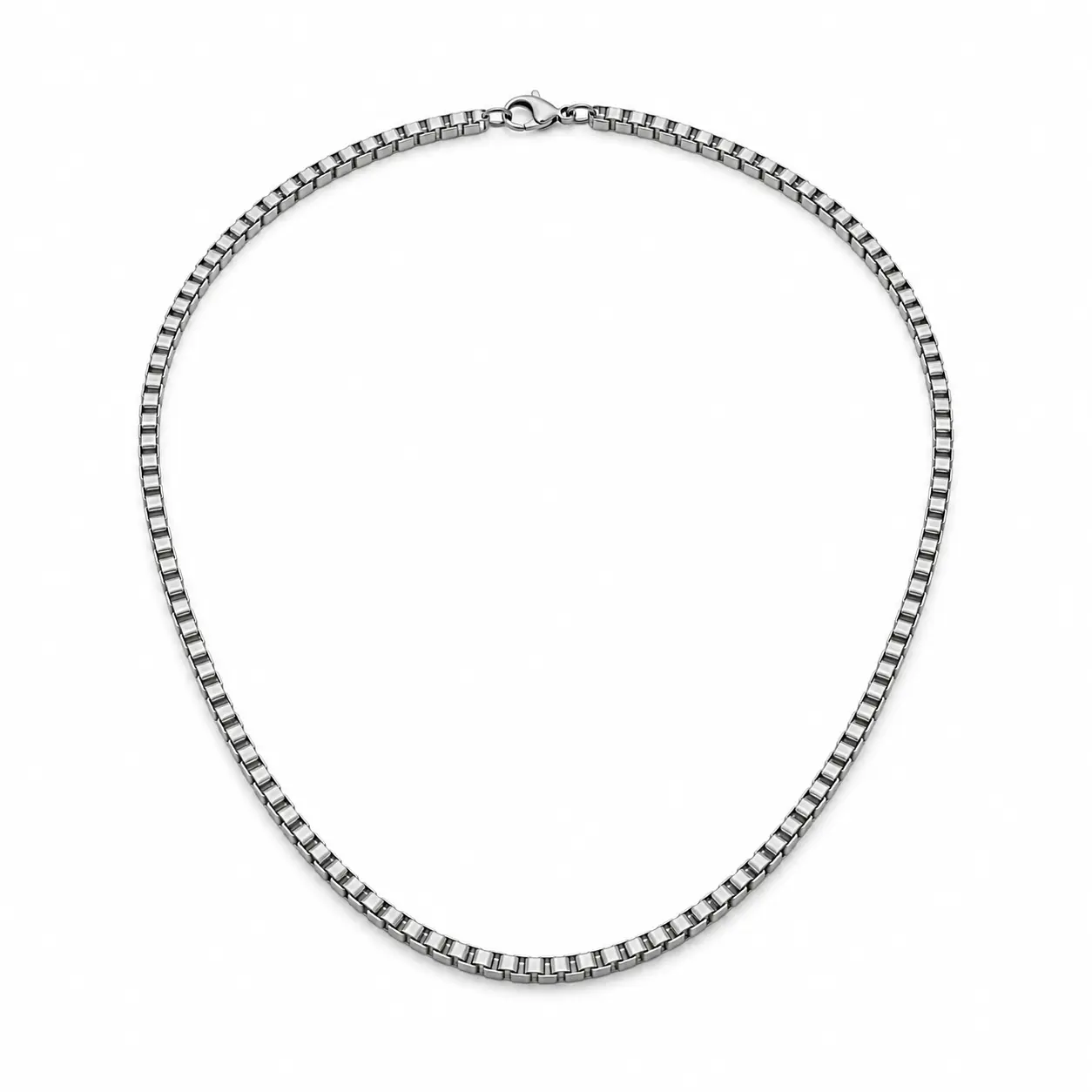 Men's Stainless Steel Box Chain Necklace, 20 Inch Silver-Tone Minimalist Chain for Everyday Streetwear