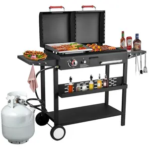 Bestfire Dual-Fuel BBQ Grill & Flat Top Combo – Propane and Charcoal Grill with 2 Lids & Side Shelves for Ultimate Outdoor Cooking Stainless Steel Bbq Cast Iron Barbecue