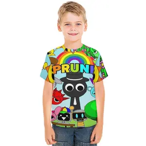 Young Girl's and Boy's Sprunki Graphic Tees,Back To School Clothes Girls, Black Round Neck Print T-Shirts, Machine Washable, Suitable For Outdoor Sports A0927-57