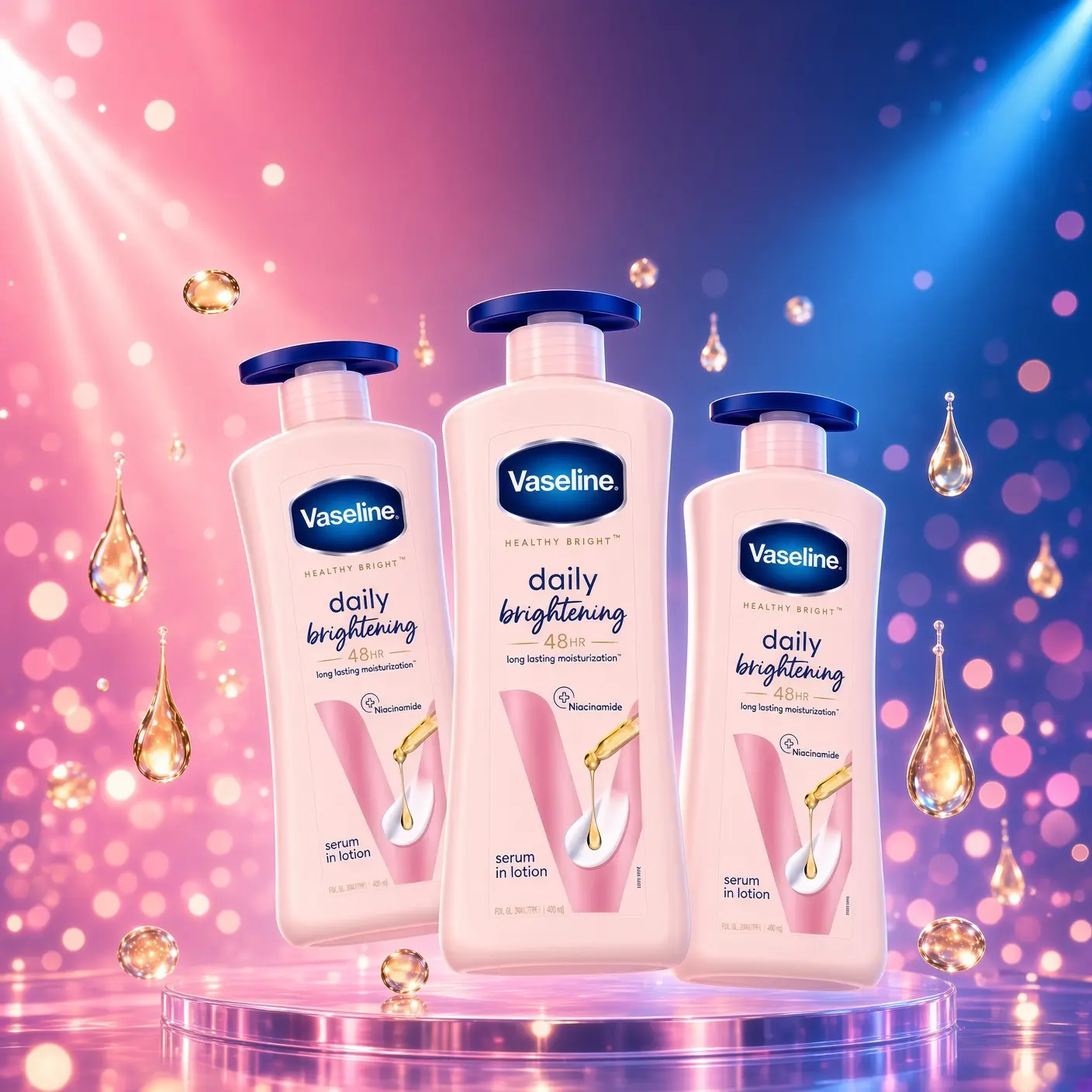 Vaseline Daily Brightening Body Lotion with Serum (3-Pack, 400 ml) - Body Care Moisturizer Cream for Hydrating, Soothing Skin Repair on Dry, Normal Skin
