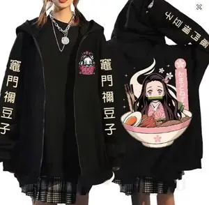 Japanese Anime Demon Slayer Zipper Jackets Sweatshirt Nezuko Kamado Mange Y2k Zip Up Hoodies Kimetsu No Yaiba Cartoon Streetwear