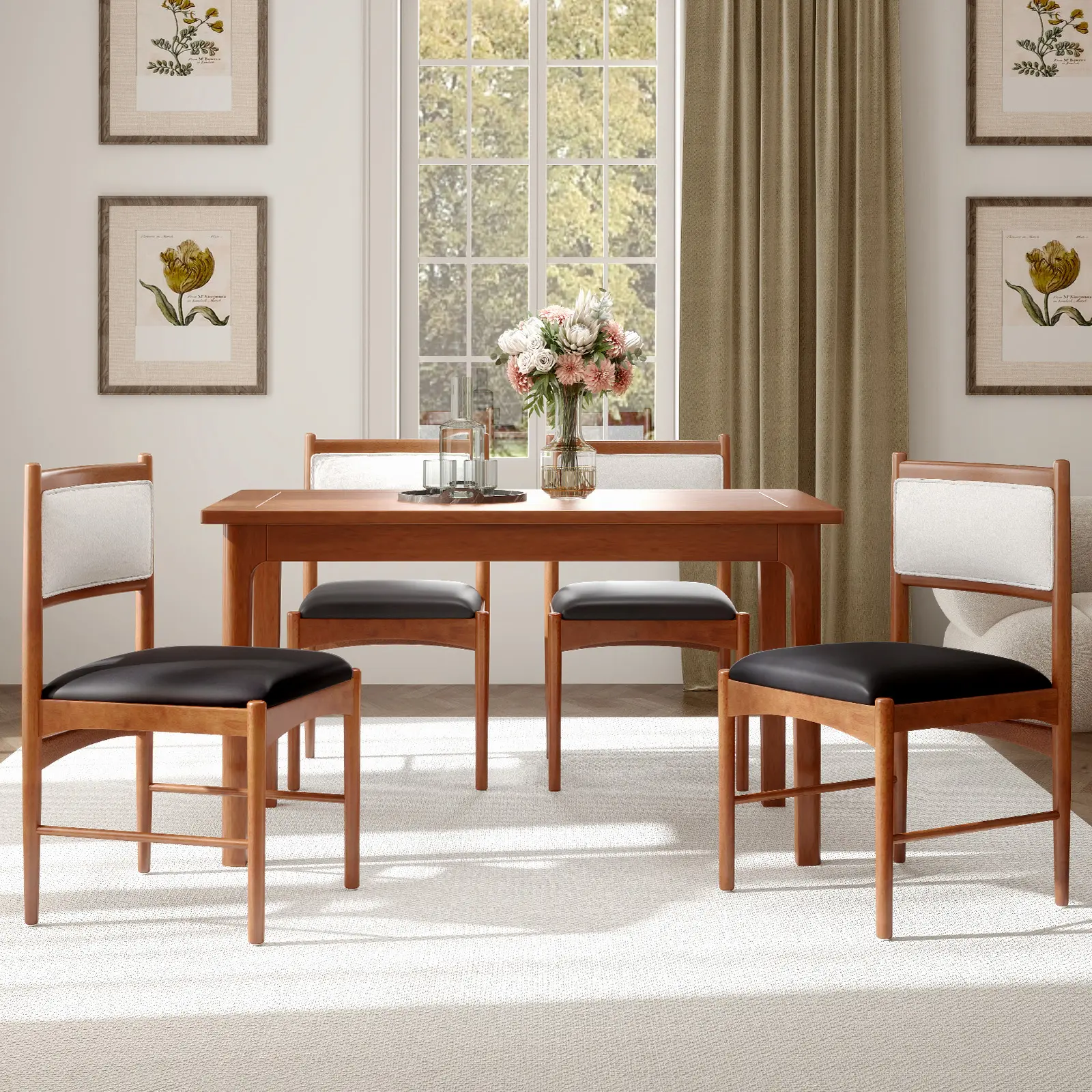 COSTWAY - Wooden Dining Chair Set of 2 with Rubber Wood Frame and Faux Sherpa Backrest-Walnut