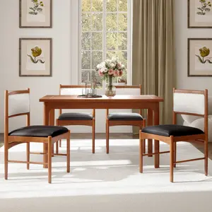 COSTWAY - Wooden Dining Chair Set of 2 with Rubber Wood Frame and Faux Sherpa Backrest-Walnut