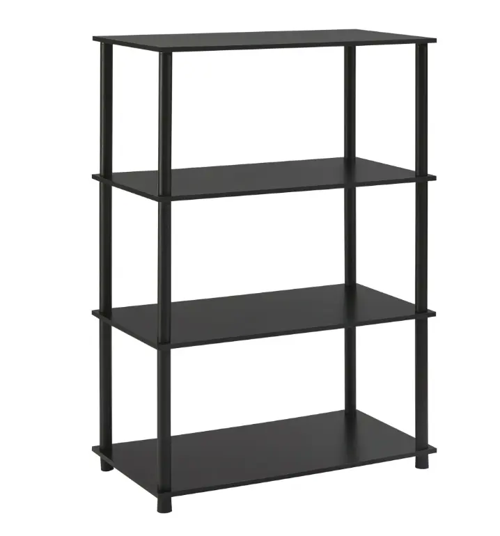 No Tools 4-Shelf Bookcase - Compact Design with Sleek Black Finish and Sturdy Metal Frame