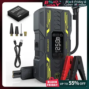 Portable Car Jump Starter Kit 12V 8000mah with Tire Inflator, USB Fast Charging, LED Light, Compass, Battery Storage Box, Ideal Gift for Drivers, Car Essentials