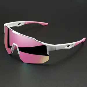 Viral Futuristic Pink Mirror Sunglasses - Oversized Wrap Around White Pink Frame Gradient Lens UV400, Unisex Lightweight Comfort Fit Sport Shades for Cycling Running Beach Party & Daily Active Looks