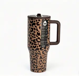 HydroJug 40oz Savanna Leopard Traveler Classic Brown Leopard Print Tumbler with Triple-Wall Insulation FlipStraw Lid for All-Day Hydration Portable Insulated Flask Mug Printed Drinkware Bottled Bottled  Drinkware Drinkware