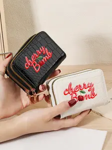 Fashionable Cherry Pattern Short Wallet, 1 Count Lightweight and Portable Multi Slot Credit Card Holder, Fashionable Zipper Around Coin Wallet, Exquisite Cardholder
