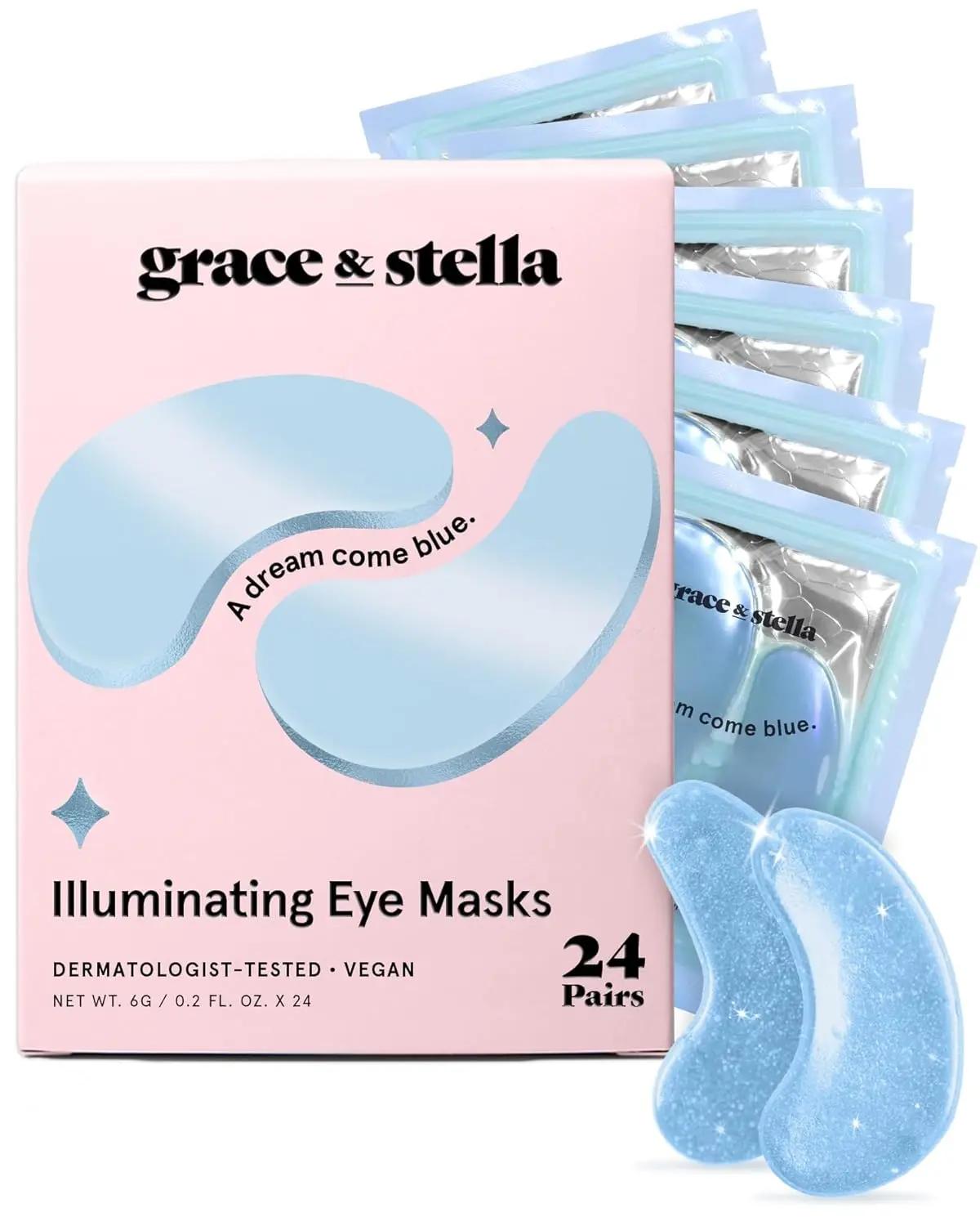 Award Winning Eye Patches for Puffy Eyes | For Undereye Bags, Wrinkles, Gel Under Eye Patches, Get Well Gifts for Women - Vegan Under Eye Mask (24 Pairs, Blue)