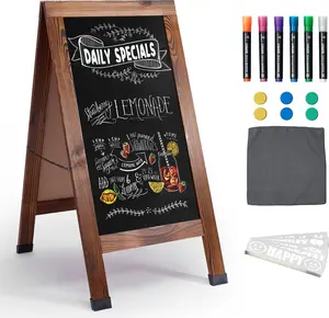 Large Sandwich A-Frame Chalkboard Sign - 40 x 20 Inches  Wooden Chalk Board for Sidewalk, Stand up Double-Sided Outdoor Easel Display for Restaurant Cafe Shop Wedding Party or Business