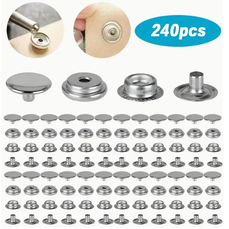 240Pack Leather Snap Fastener Kit Stainless Steel Snap Fastener - 5/8" (15mm) Snap Closure for Bags, Jeans, Clothes, Fabrics - Home Improvement.