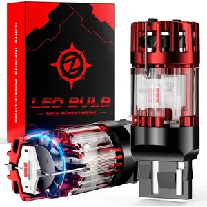 7443 W21/5W Red LED Brake Tail Light Bulbs CANBUS Error Free No Hyper Flash 1860-SMD Chips Powerful & Super Bright with Cooling Fan CK & Standard Socket Plug-and-Play