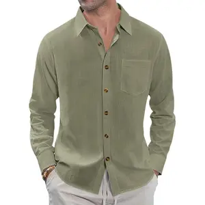 Men's Casual Long Sleeve Shirt with Pockets, Loose Fit Woven Fabric, Comfortable All-Season Wear, Versatile Solid Color Design